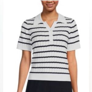 ADRIANNA‎ PAPELL Striped Pointelle Knit Sweater SZ LG